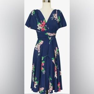 RETIRED Trashy Diva Design Vintage Navy Sundress with Flutter Sleeves